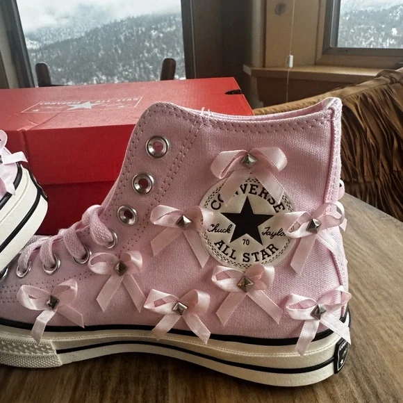 Converse Pink Bow High-Top Sneakers - Picture 5 of 9